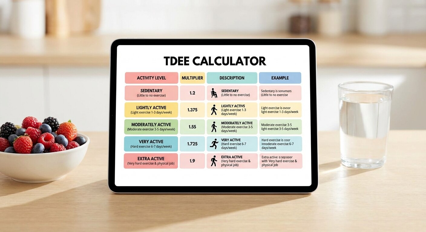TDEE calculation chart with different activity levels