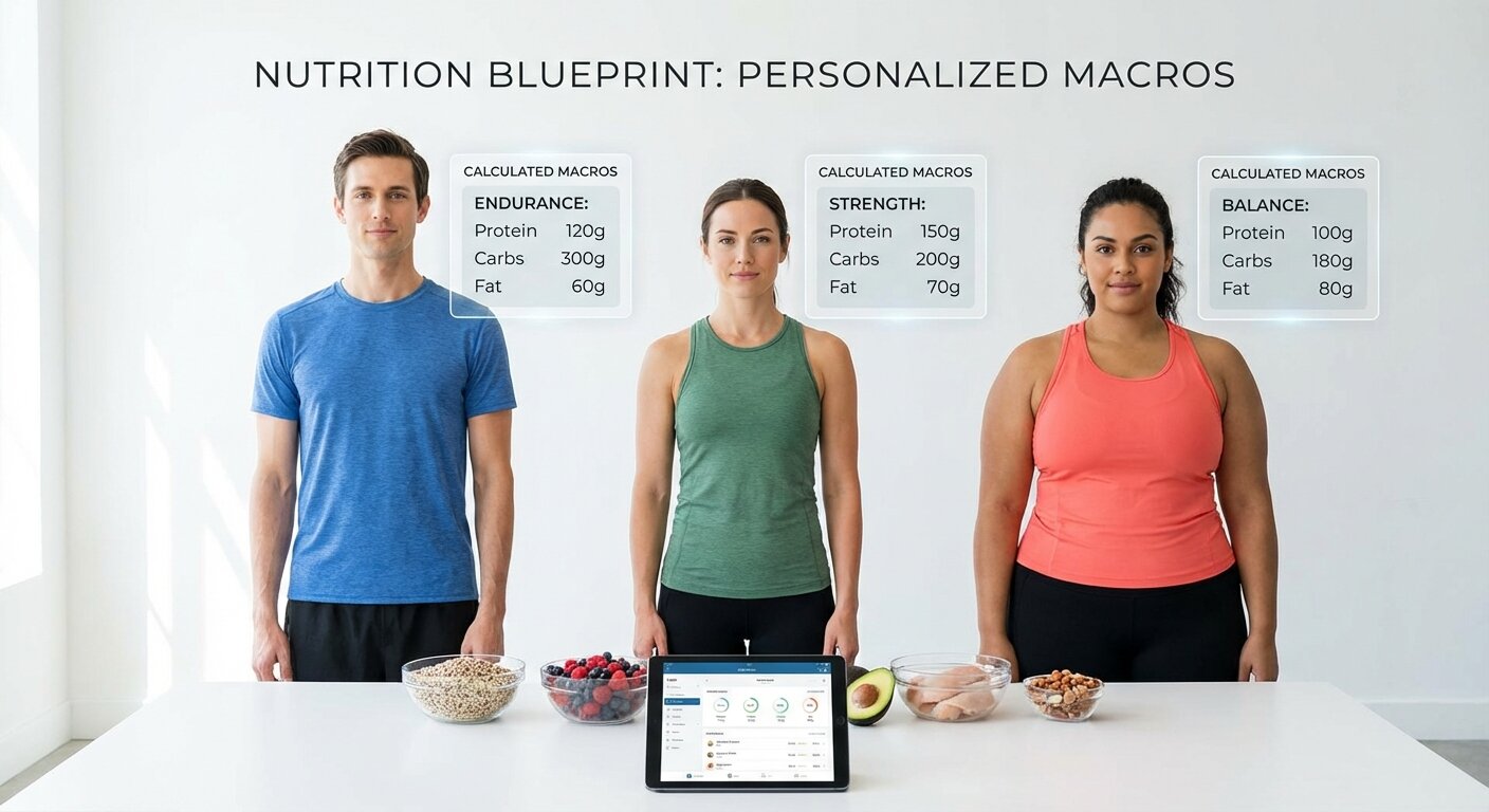 Three different physique types with their calculated macros