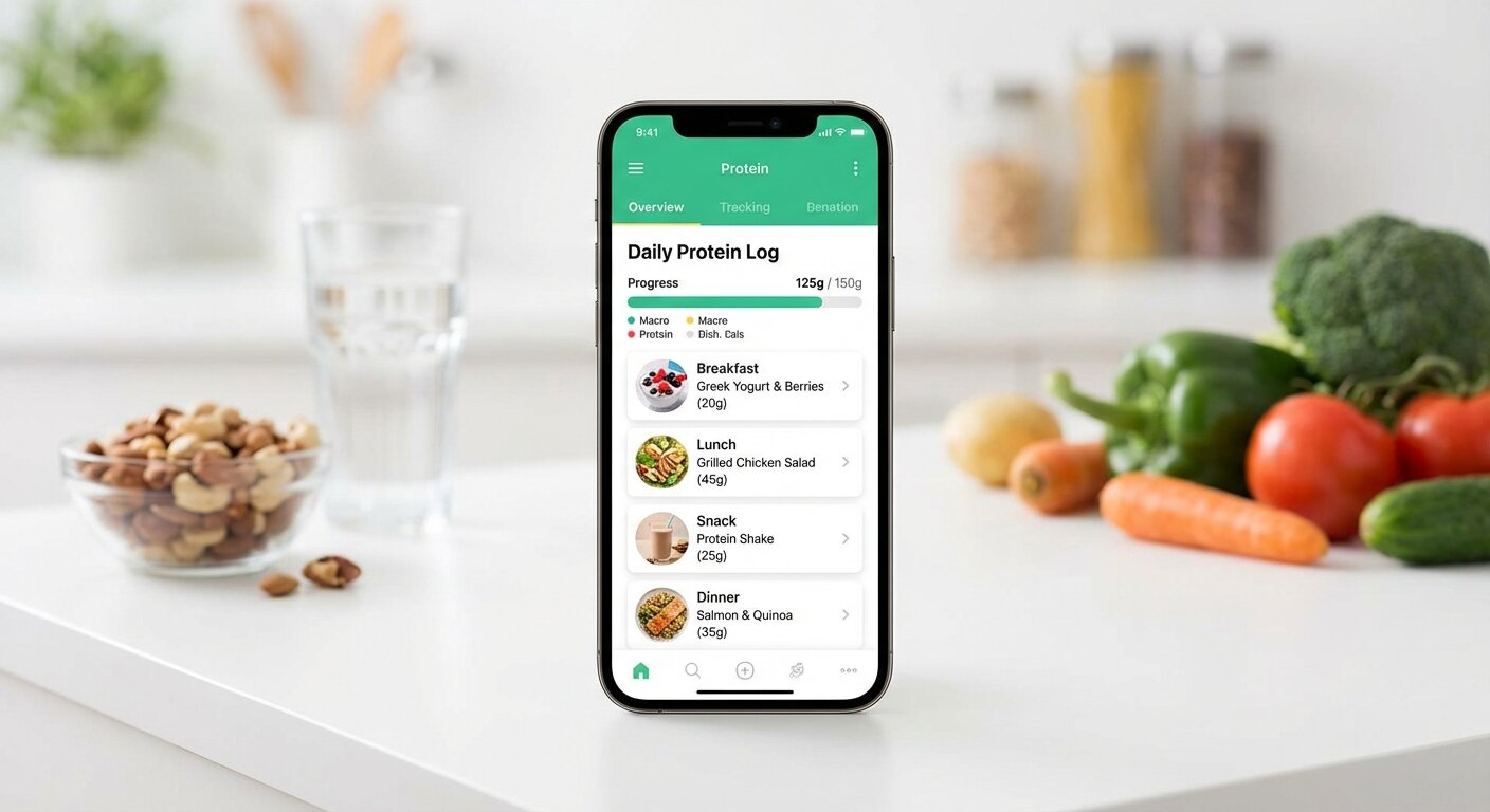 Protein tracking app screenshot with daily log