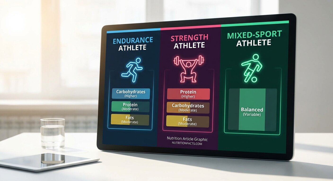 A graphic comparing the macro needs of an endurance athlete, a strength athlete, and a mixed-sport athlete