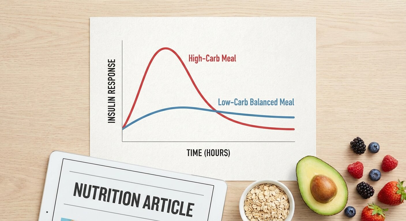 Graph showing insulin response to high-carb vs. low-carb balanced meals