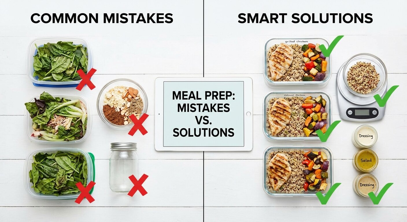 Common meal prep mistakes illustrated with solutions