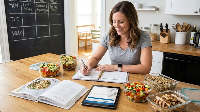 Person planning healthy meals with food and nutrition tracking