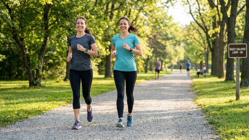 Person exercising outdoors for daily calorie expenditure